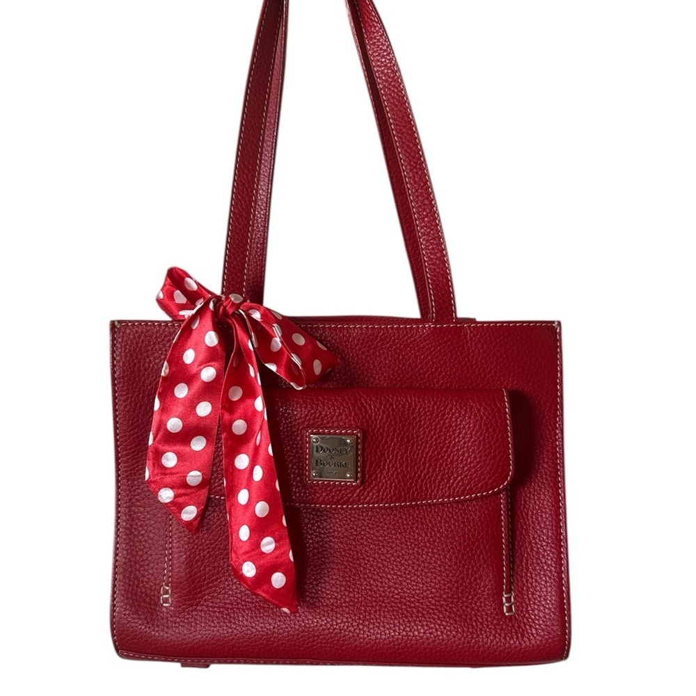 Dooney & Bourke Red Pebbled Leather Shoulder Bag Polka Dot Bow purse coa hot bag